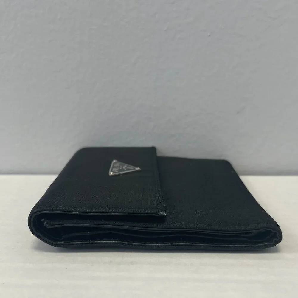 PRADA Tessuto Nylon Compact Tri-Fold Wallet in Black - Preowned